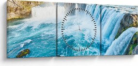 Obraz - Wodospad Godafoss (z zegarem) (90x30 cm)