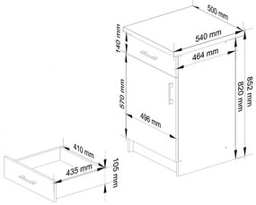 Dolna szafka kuchenna z blatem dąb sonoma 50 cm Kadion 3X