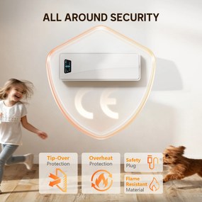 HOMCOM Oszczędny elektryczny grzejnik ścienny 2000W z 3 trybami, wyświetlaczem LED, termostatem, timerem i oscylacją, Biały | Aosom PL
