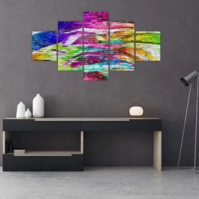 Obraz - Mur z cegły z kolorowymi płomieniami (125x70 cm)