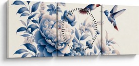 Obraz - Kolibry nad kwiatem (z zegarem) (90x30 cm)