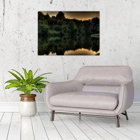 Obraz jeziora przy lesie (70x50 cm)