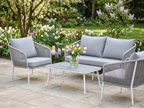 Zestaw mebli ogrodowych szary aluminium sofa fotele stolik sznurowanie