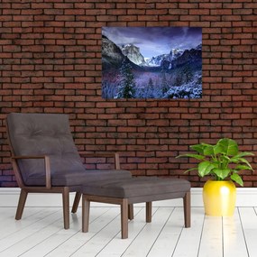 Obraz na szkle - zimowy górski krajobraz (70x50 cm)