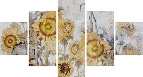 Obraz - Słoneczniki na ścianie (125x70 cm)
