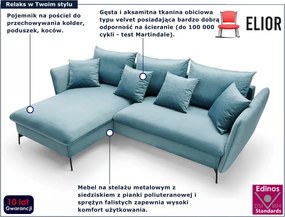 Błękitny welurowy narożnik z funkcją spania H9-C92