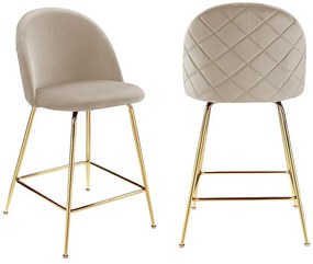 Zestaw 2 stołków barowych MELBOURNE – welur i metal w kolorze złotym – kolor beżowy