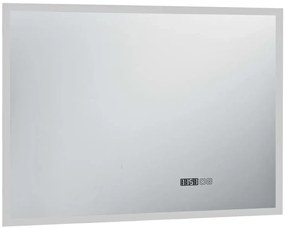 Nowoczesne srebrne lustro z zegarem LED 100x60 cm E3-A14
