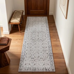 Dywan vintage INKA Floral z Efektem Postarzenia Kremowy 80 cm x 250 cm