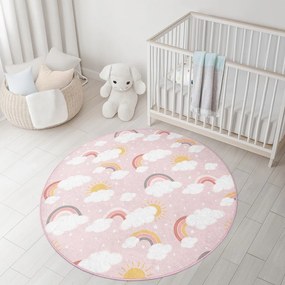 Różowy dywan dziecięcy odpowiedni do prania ø100 cm Rainbow World – Mila Home