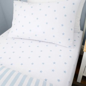 Biało-niebieskie bawełniane prześcieradło dziecięce jednoosobowe z gumką 90x190 cm Mini Star &amp; Stripes – Bianca