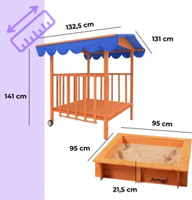 Piaskownica z werandą HAPPY, 130x130x143cm, brązowa/niebieska Jurhan