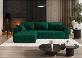 Narożnik z funkcją spania MILO Monolith 37 zielony lewy sofa w kształcie L z pojemnikiem na pościel sofa do salonu, sofa rozkładana, sofa z pojemnikiem