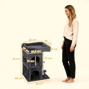 PawHut Drapak dla kota, wieża dla kota, 2 kryjówki, platforma, słupki sizalowe, kompaktowy, ciemnoszary