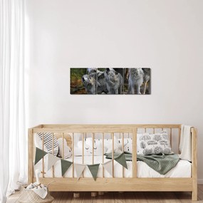 Obraz - Wilki na skale (z zegarem) (90x30 cm)