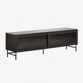 Szafka Rtv Paoline 180x40 Cm Ze Stali I Szkła Czarny Węgiel - Sklum