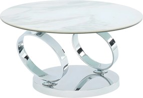 Stolik kawowy z obrotowymi blatami JOLINE - Hartowane szkło i ceramika - Efekt marmuru - Kolor biały