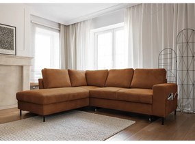 Pomarańczowobrązowy sztruksowy rozkładany narożnik (lewostronny) Lofty Lilly – Miuform