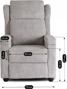 Fotel Rozkładany z Podnóżkiem SPENCER Szary Sztruksowy Nowoczesny