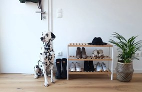 Szafka na buty, odkryty stojak z włókna bambusowego, kompaktowy mebel na obuwie.
