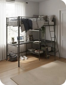 Czarne metalowe łóżko z regałem 90x200 cm H4-K63