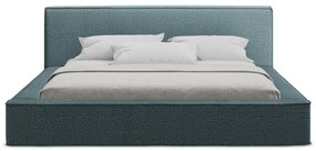Niebieskie tapicerowane łóżko dwuosobowe ze schowkiem i stelażem 140x200 cm Noho – Makamii