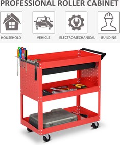 HOMCOM wózek narzędziowy czerwony 3 półki 4 kółka 82x35x76cm organizacja warsztatu | Aosom PL