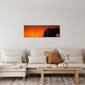Obraz słonia o zachodzie słońca (z zegarem) (90x30 cm)