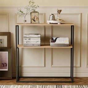 Konsola stolik boczny jasny brąz półka prostokątna do przedpokoju wysoka