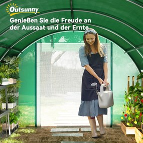 Outsunny Szklarnia Polytunelowa 6 x 3 x 2 m z Siatką Przeciwsłoneczną, Rolowanymi Bocznymi Ścianami, Pokrywą z Tworzywa, Stalowym Ramą, Zielona