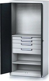Szafa warsztatowa MECHANIC, 1950 x 920 x 500 mm, 2 półki, 4 szuflady, grafitowe drzwi