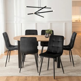 Zestaw Stół Okrągły Rozkładany HARRY 102-142 cm Dąb Artisan/Czarny i 6 Krzeseł Tapicerowanych PERU Czarnych