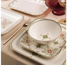 Zestaw obiadowy 26 części biały/zielony/porcelana