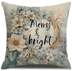 Świąteczna poszewka na poduszkę MERRY & BRIGHT 45x45 cm, beżowy