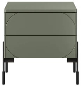 Szafka nocna z dwoma szufladami Sonatia na metalowych nogach 45 cm - oliwka