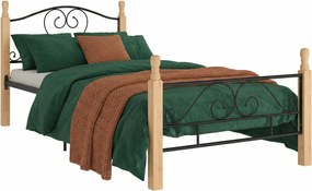 Metalowe Łóżko Czarny Jednoosobowe + Jasny Dąb 90X200 Cm E6-T56