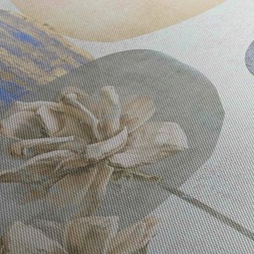 Obraz - Obraz z kwiatami i teksturami (z zegarem) (90x30 cm)