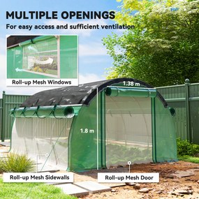 Outsunny Szklarnia Polytunelowa 4 x 3 x 2 m z siecią przeciwsłoneczną, zwijanymi ścianami bocznymi, pokrywą z plastiku, stalową ramą, Zielony