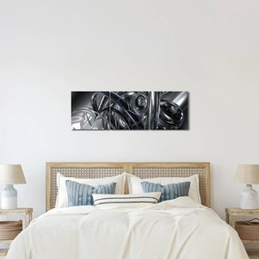 Obraz szarej abstrakcji z niebieskim (z zegarem) (90x30 cm)
