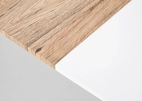 Nowoczesny stół Calipso półokrągły rozkładany 160-200 cm z białym blatem MDF i nogami ze stali w kolorze dąb san remo