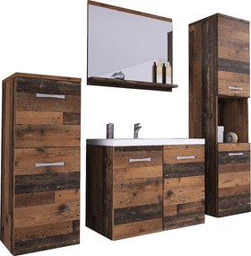 meble łazienkowe, zestaw wiszący do łazienki z umywalką, lustrem i 2 słupkami, old style mat