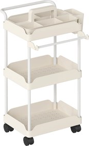 HOMCOM Wózek do przechowywania, 3 kosze, uchwyt na ręcznik, kółka, uchwyt, metalowa rama, Biały