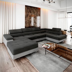 Masseno Narożnik CASONE z funkcją spania i pojemnikiem na pościel, Rozkładana sofa - Czarny, MONOLITH 95 + MONOLITH 84