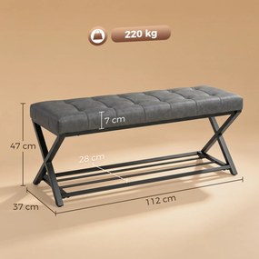 HOMCOM Ławka na buty, ławka do przedpokoju z ekoskórzanym siedziskiem, 112 x 37 x 47 cm, ciemnoszara | Aosom PL
