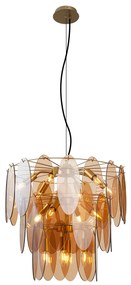 Lampa wisząca Art Deco złota z bursztynowym szkłem owalna 14-punktowa - Mochan