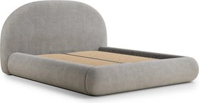 Szarobeżowe tapicerowane łóżko dwuosobowe ze schowkiem ze stelażem 180x200 cm Maumere – Maison de Rêve