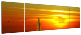 Obraz zachodu słońca z jachtem (170x50 cm)