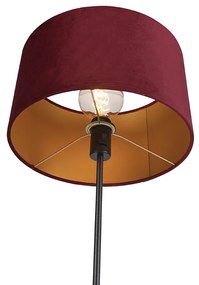 Lampa podłogowa regulowana czarna klosz welurowy czerwony 35cm - ParteWiejski/ Rustykalny / Vintage Oswietlenie wewnetrzne