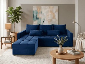 Ciemnoniebieska rozkładana narożna sofa ZENOVA 220x140 cm, dwustronna