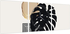Obraz - Abstrakcja z tropikalnymi liśćmi N⁰2 (z zegarem) (90x30 cm)